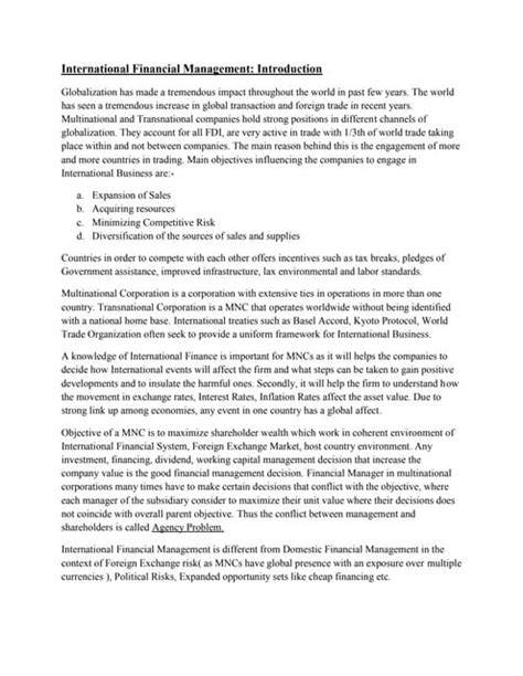 international financial management notes for mba