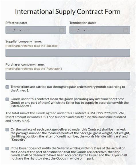 International Supply Contract Template Sample