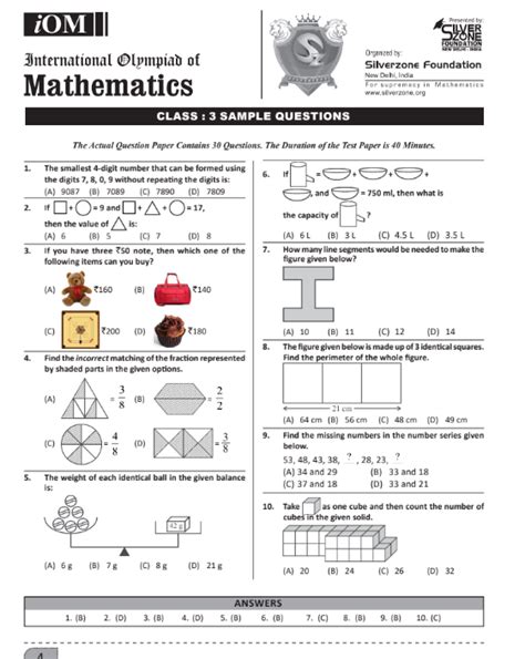 Read Online International Mathematics Olympiad Class 3 Sample Papers 