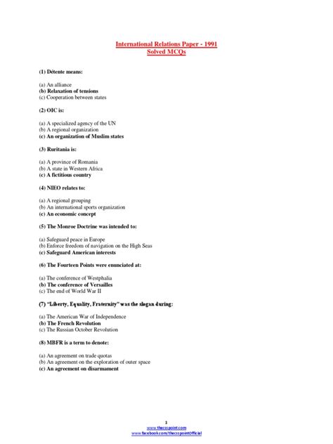 Read Online International Relations Paper 1991 Solved Mcqs 