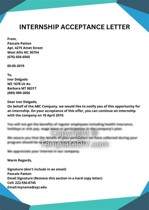 Internship Acceptance Letter