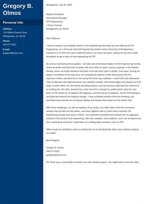 Internship Application Letter For Engineering Students