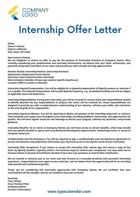 Internship Offer Letter Format
