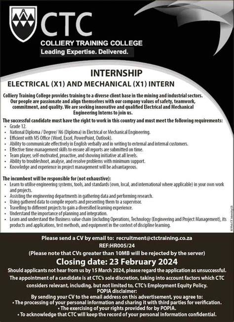 internship programmes in witbank for 2014