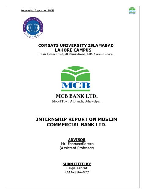 Read Online Internship Report On Mcb 