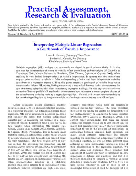 Read Interpreting Multiple Linear Regression A Guidebook Of 