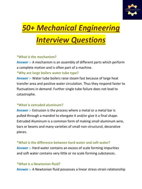 Interview Question For Mechanical Engineering Diploma Student