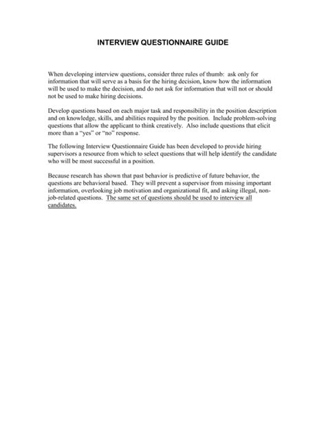 Interview Questionaire Guide Purdue University