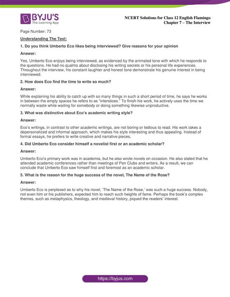 Interview Questions Class 12 English