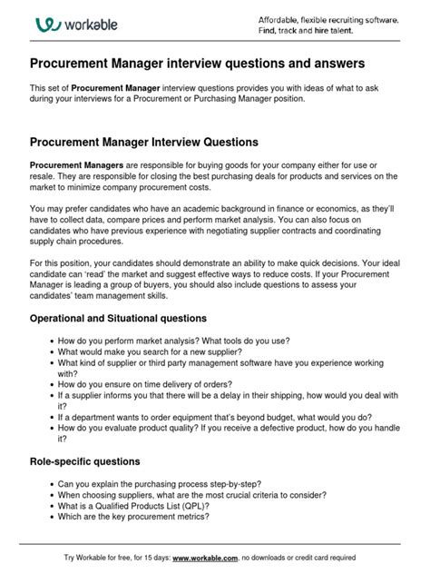 Interview Questions For Procurement Manager