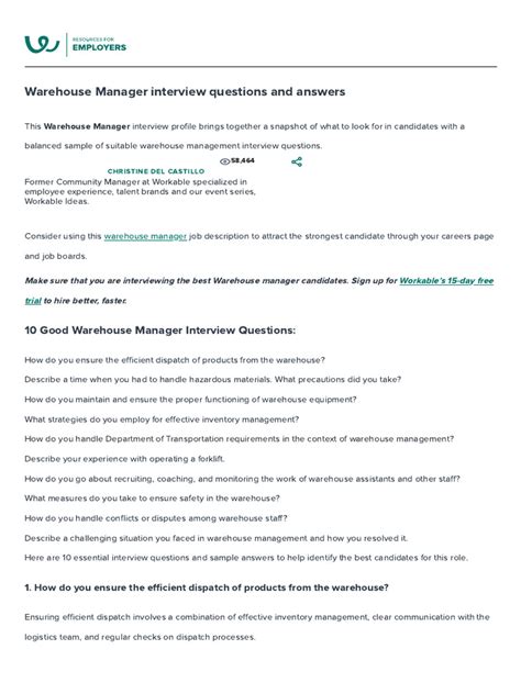 Interview Questions For Warehouse Manager