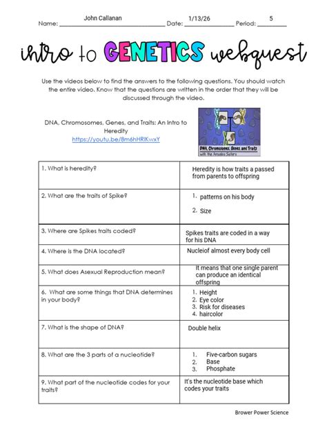 Intro To Genetics Webquest Answer Key