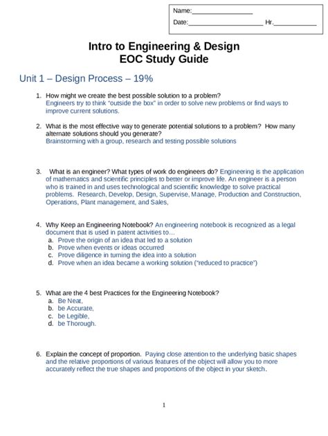 Full Download Intro To Engineering Design Eoc Study Guide 