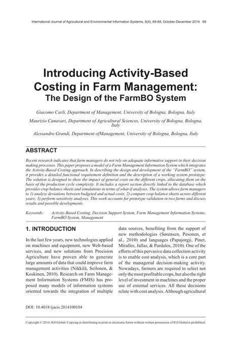 Read Introducing Activity Based Costing In Farm Management 