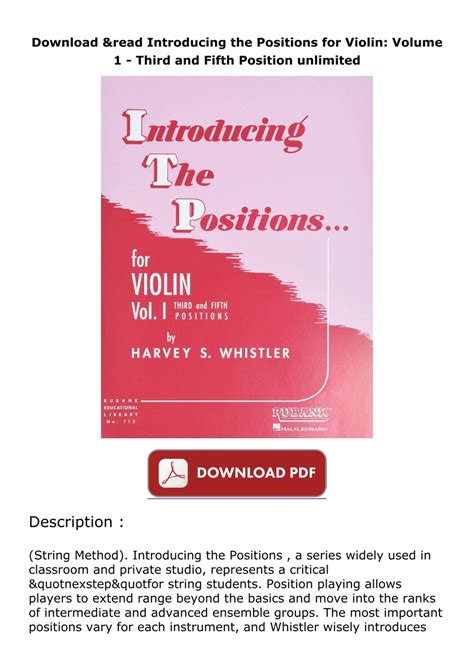 Read Online Introducing The Positions For Violin Volume 1 Third And Fifth Position 