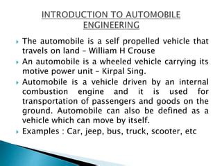 Introduction To Automobile Engineering