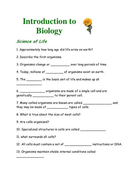 Introduction To Biology Worksheets Lesson Worksheets Introduction To Biology Worksheet - Introduction To Biology Worksheet