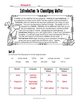 Introduction To Classifying Matter Worksheet By Adventures In Introduction To Matter Worksheet Answers - Introduction To Matter Worksheet Answers