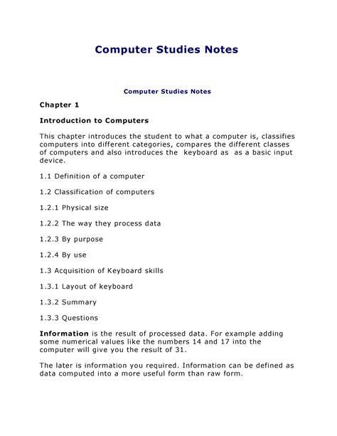 Introduction To Computer Studies Notes
