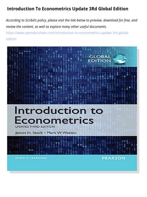 Introduction To Econometrics Update 3rd Edition Pearson
