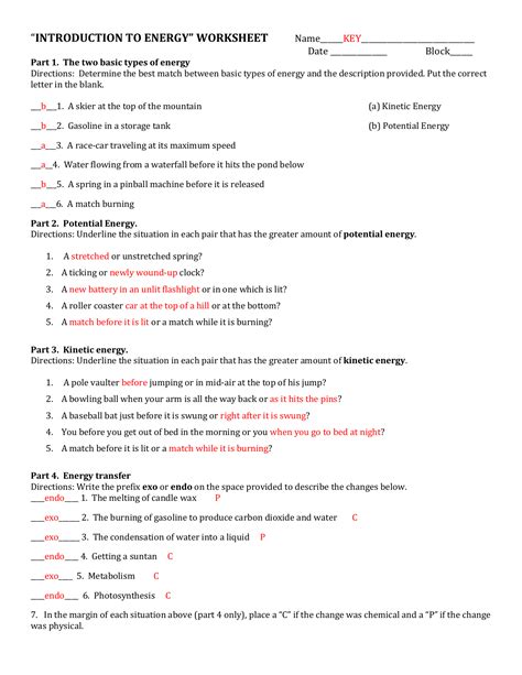 Introduction To Energy Key Introduction To Energy Worksheet Key - Introduction To Energy Worksheet Key