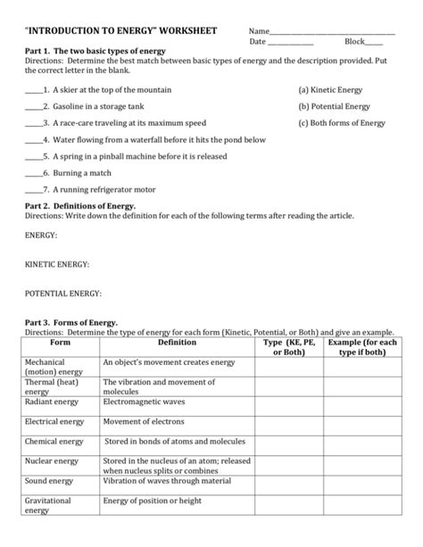 Introduction To Energy Worksheet Belfastcitytours Com Introduction To Energy Worksheet Key - Introduction To Energy Worksheet Key
