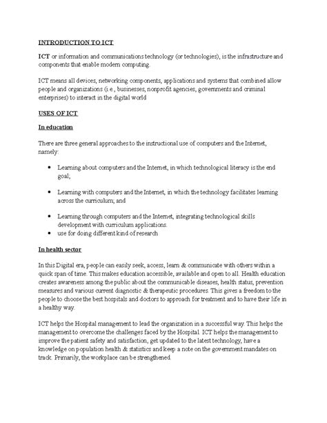 introduction to ict lecture notes