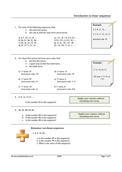 Introduction To Linear Sequences Worksheet Ks3 Maths Teachit Introduction To Sequences Worksheet Answers - Introduction To Sequences Worksheet Answers