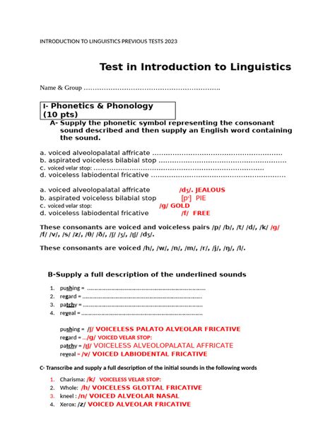 Introduction To Linguistics Answer Key