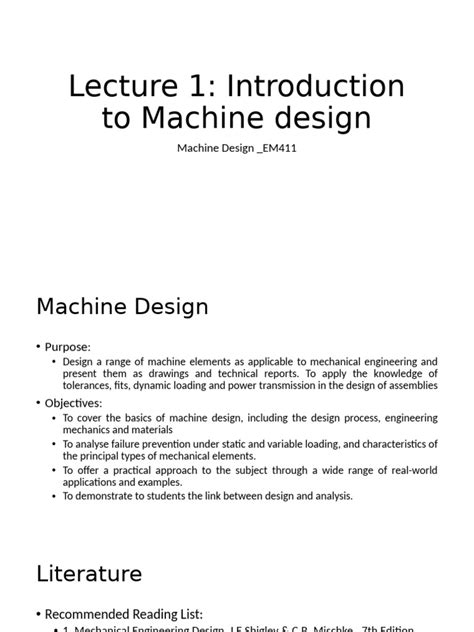 introduction to machine design lecture notes