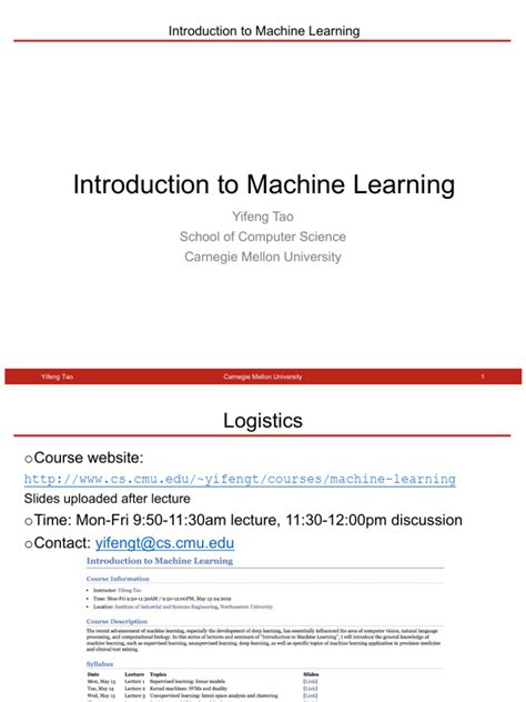Introduction To Machine Learning Cmu 10701