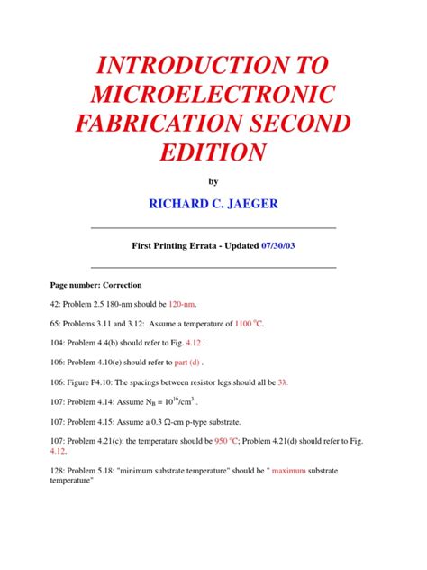Introduction To Microelectronic Fabrication Solution Manual