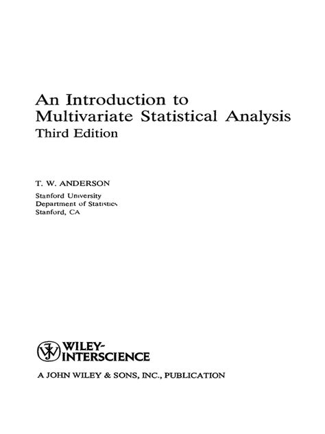 Introduction To Multivariate Statistical Analys