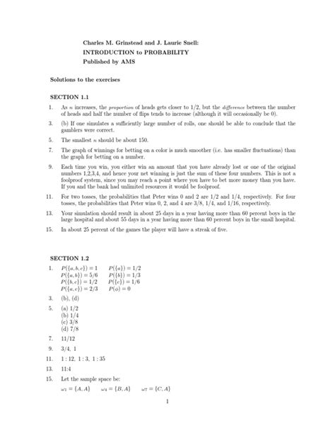 introduction to probability solutions manual grinstead snell