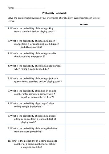 Introduction To Probability Worksheets 99worksheets Introduction To Probability Worksheet - Introduction To Probability Worksheet