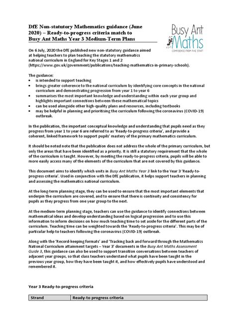 Read Online Introduction Busy Ant Maths Year 3 Medium Term Plans 