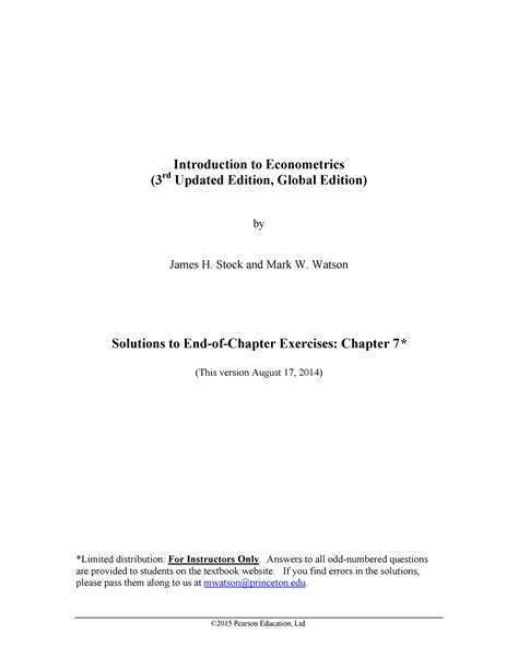 Download Introduction To Econometrics Stock Watson Solutions Chapter 7 