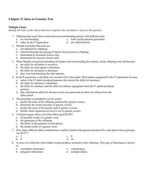 Read Introduction To Genetics Chapter 11 Practice Test 