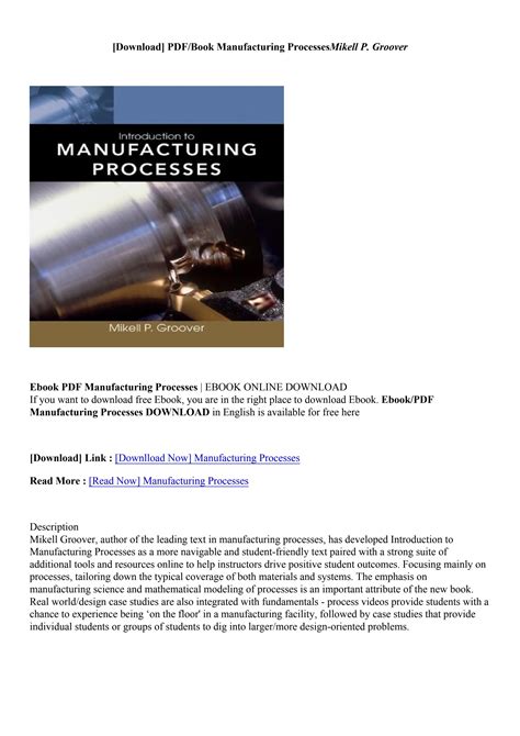 Download Introduction To Manufacturing Processes Mikell P Groover Solution 