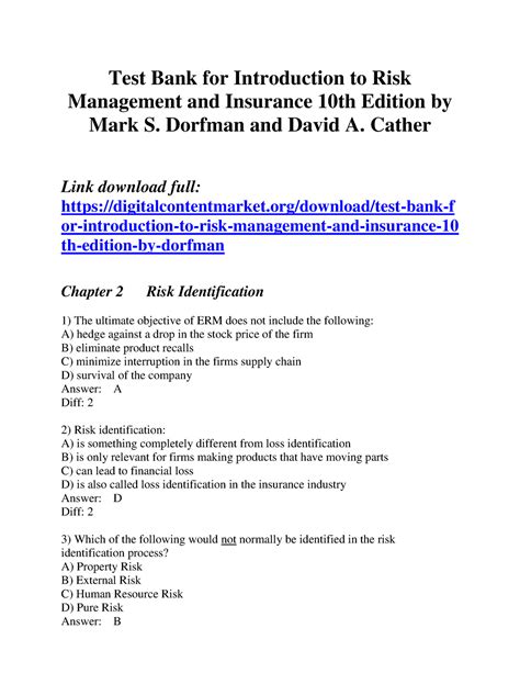 Download Introduction To Risk Management Insurance Test Bank 