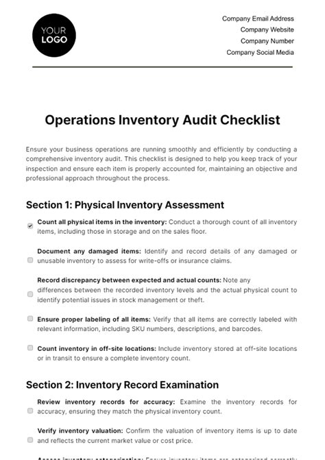Inventory Audit Checklist Template For Manufacturing