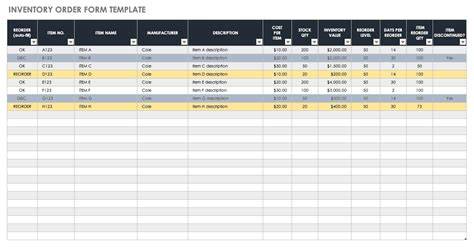 inventory order form template excel