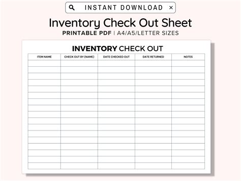 Inventory Sign Out Sheet Template