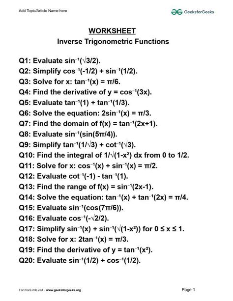 Inverse Trigonometric Functions Problems With Solutions