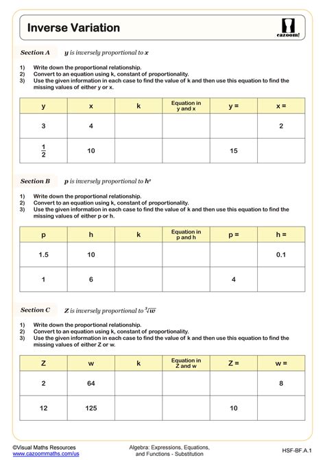 Inverse Variation Worksheet Fun And Engaging Algebra I 7th Grade Inverse Variation Worksheet - 7th Grade Inverse Variation Worksheet