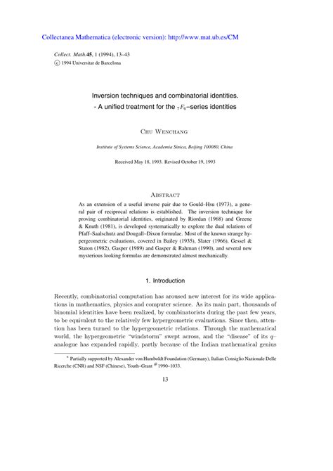 Inversion Techniques And Combinatorial Identities Strange