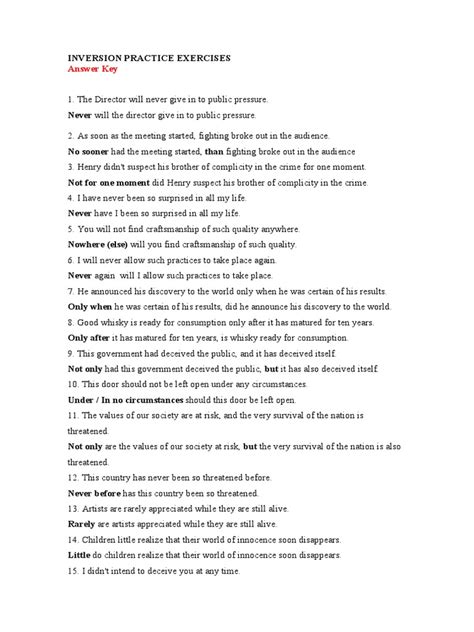 Full Download Inversion Practice Exercises Answer Key 
