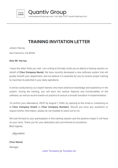 Invitation Letter Format For Training Program