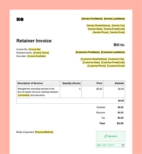 Invoice For Retainer