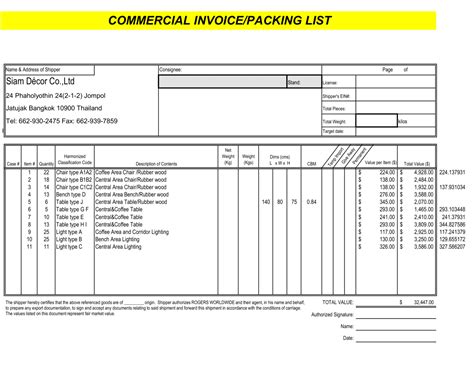 invoice packing list format in excel